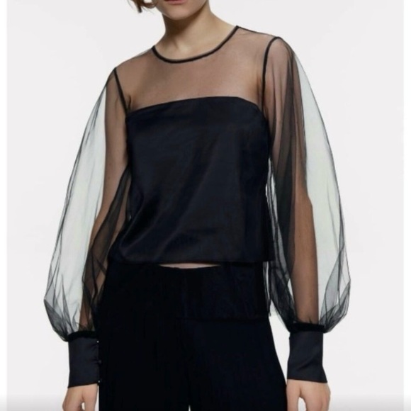 Zara Tops - ZARA BLACK BODICE SHEER MESH SLEEVE NECKLINE LONG SLEEVES SEXY PARTY SMALL